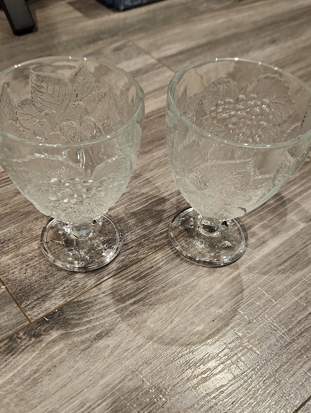 EUC Pasabahce Clear Fruit Embossed Glass Water Goblets - Set of 2